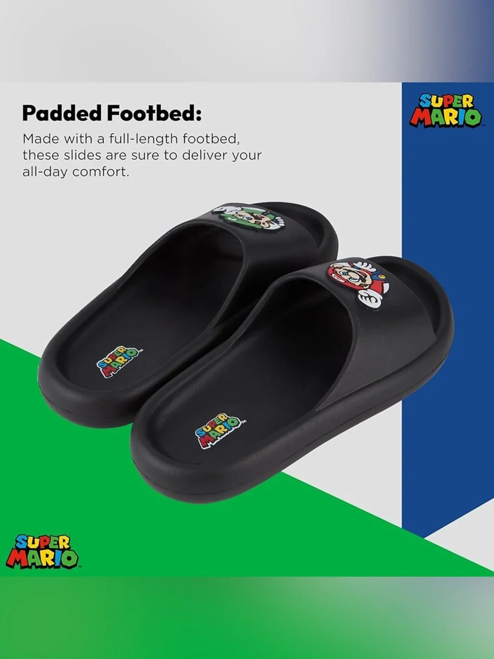 Nintendo Black Super Mario & Luigi Slide Sandals
